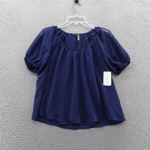 1 STATE Womens Navy Blue Short Sleeve‎ Gathered Neck Blouse Top XS NEW